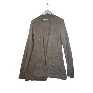 Cyrus Womens Open Front Cardigan Sweater Taupe Grey Knit Pockets Size M